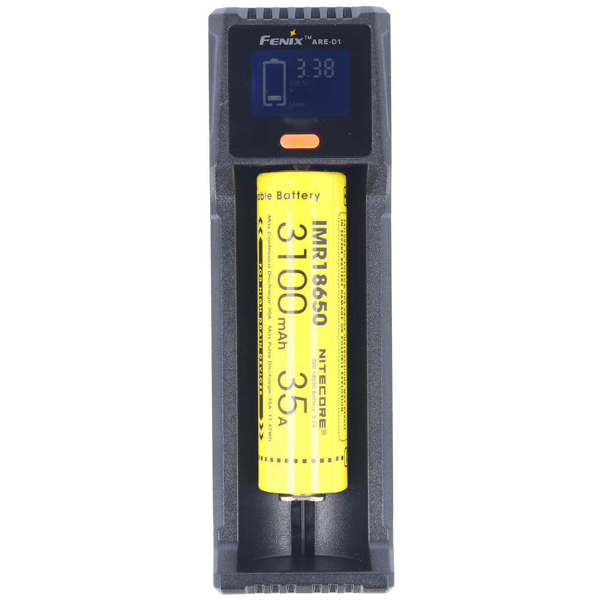 Fenix ARE-D1 Einschacht-Ladegerät passend für 21700, 18650, 26650, 16340, 14500, 10440 Li-Ion, NiMH und NiCd Akkus