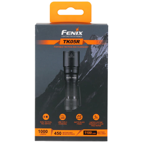 Fenix TK05R taktische LED-Taschenlampe, Pocket Size, doppelter Endschalter, extrem hohe Lichtstärke, inkl. Fenix ARB-L18-1100 Akku
