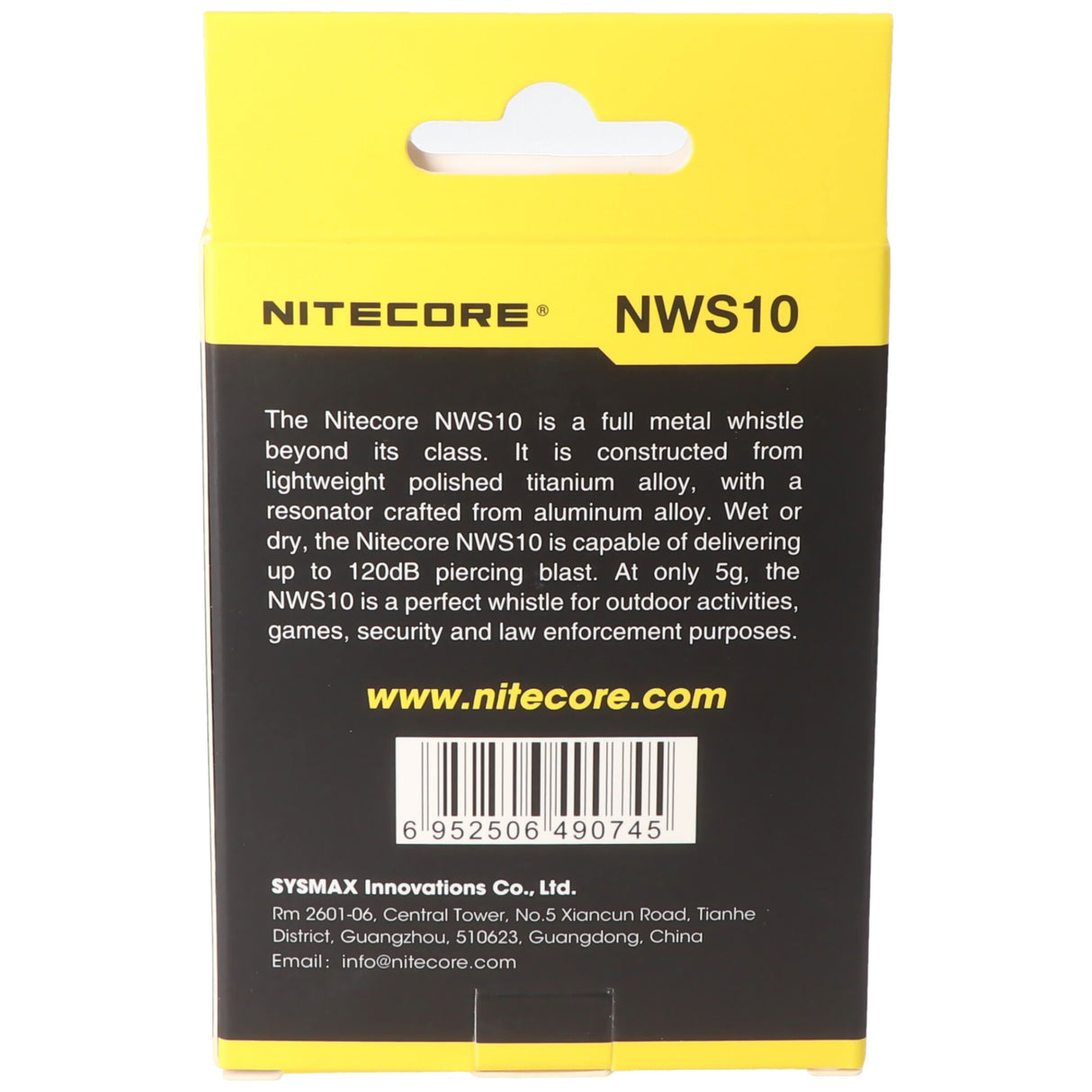 Nitecore NWS10 Einkammer-Notsignal Pfeife aus Titan gefertigt, 120db inkl. Schlüsselring