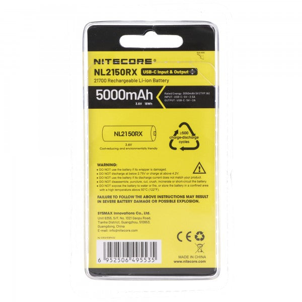 Nitecore NL2150RX 21700 3,7V 5000mAh USB-C Li-Ion Akku