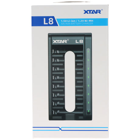 Xtar L8 Schnell-Ladegerät für 1,5V Li-Ionen und 1,2V NiMH AA, AAA Akkus, mit 8 Ladeschächten, ohne Akkus und ohne Netzteil