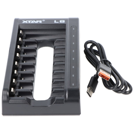 Xtar L8 Schnell-Ladegerät für 1,5V Li-Ionen und 1,2V NiMH AA, AAA Akkus, mit 8 Ladeschächten, inkl. 8x AAA 1,5V Akkus, ohne Netzteil