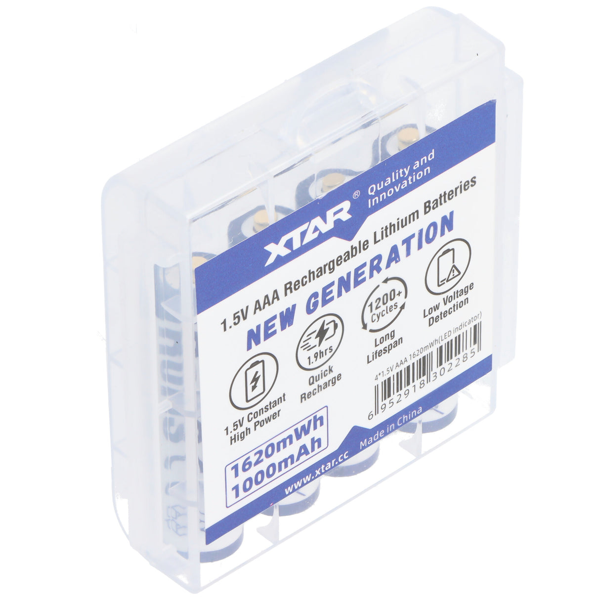 XTAR AAA Micro LR03, Li-Ion Akku, 1,5V, 1000mAh, 1620mWh, Aufladbar mit LED-Indikator, mit Aufbewahrungsbox (4 St.)