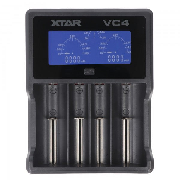 XTAR VC4 4-Kanal Li-Ion NiMH LCD Schnellladegerät für 18650, AA, AAA, C und D