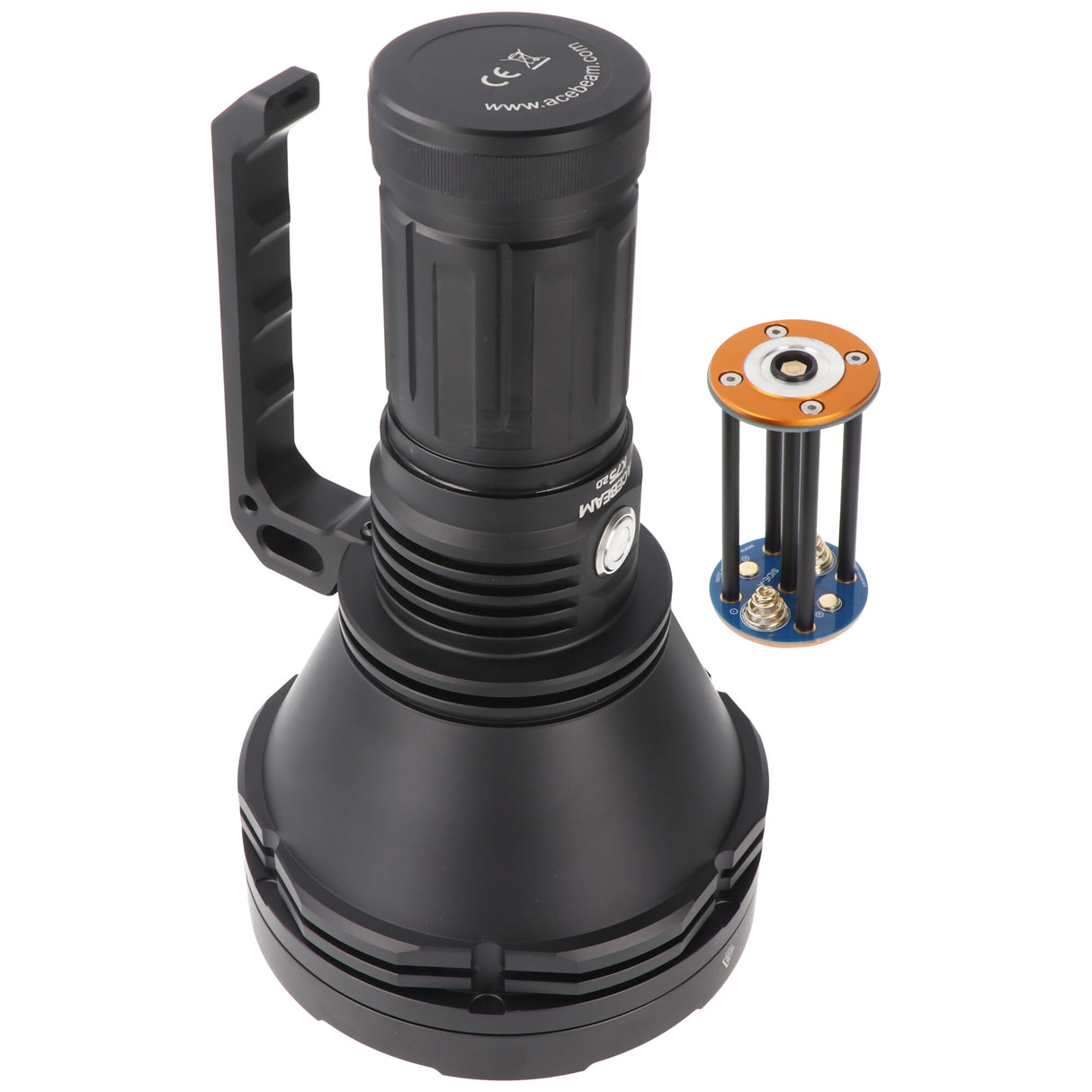 AceBeam K75 2.0 mit weißer LED, 6.300 Lumen und 2.500 Meter Reichweite, mit 4 Akkus, Ladegerät und USB-Schnellladegerät