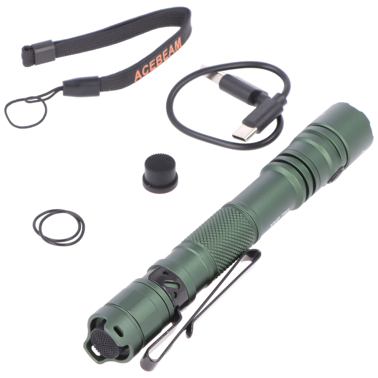 AceBeam TAC 2AA LED-Taschenlampe mit max. 1.400 Lumen und is zu 304 Meter, grün, mit Akku