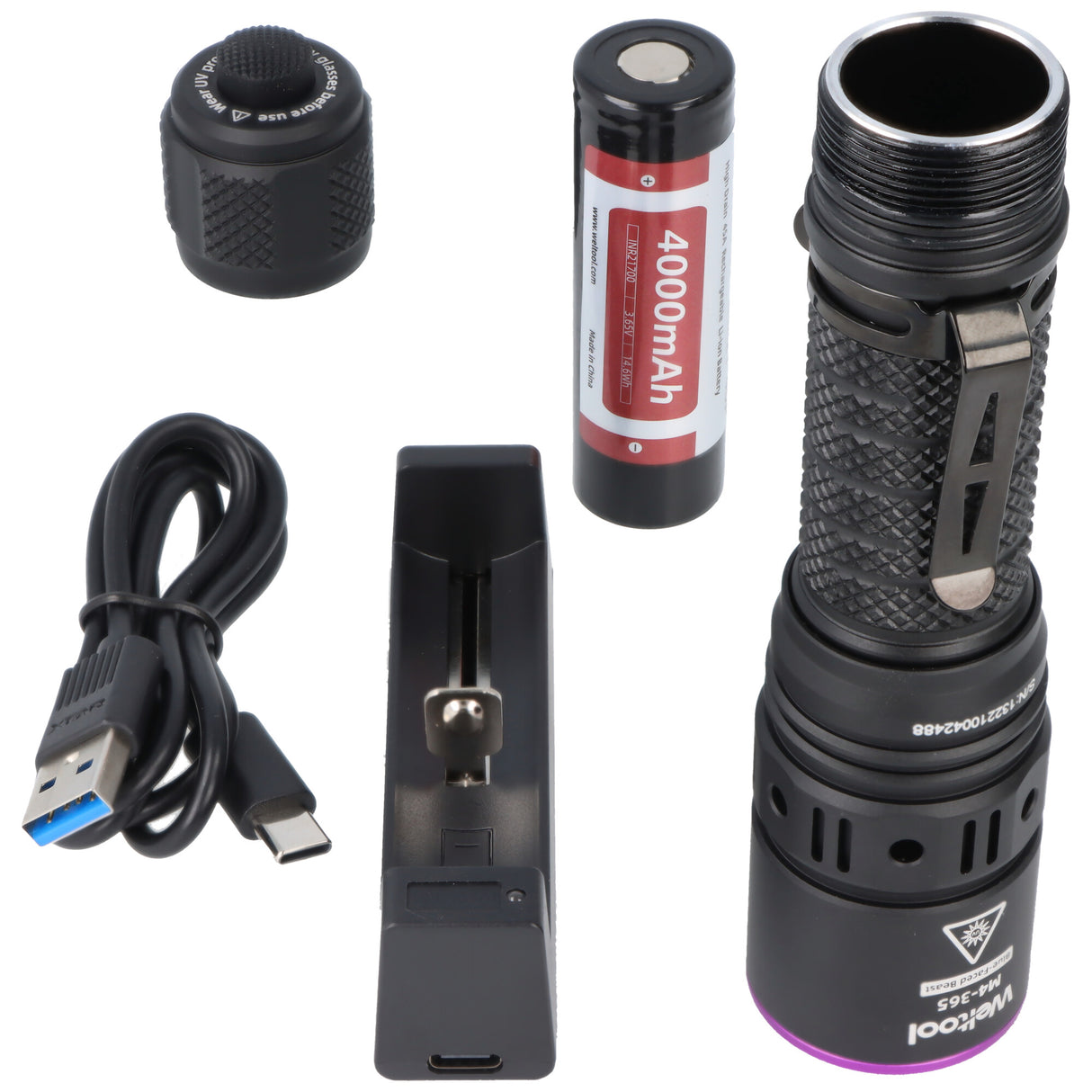 Weltool M4 UV-Taschenlampe, 365nm, professionelle UV-Lampe, wiederaufladbar