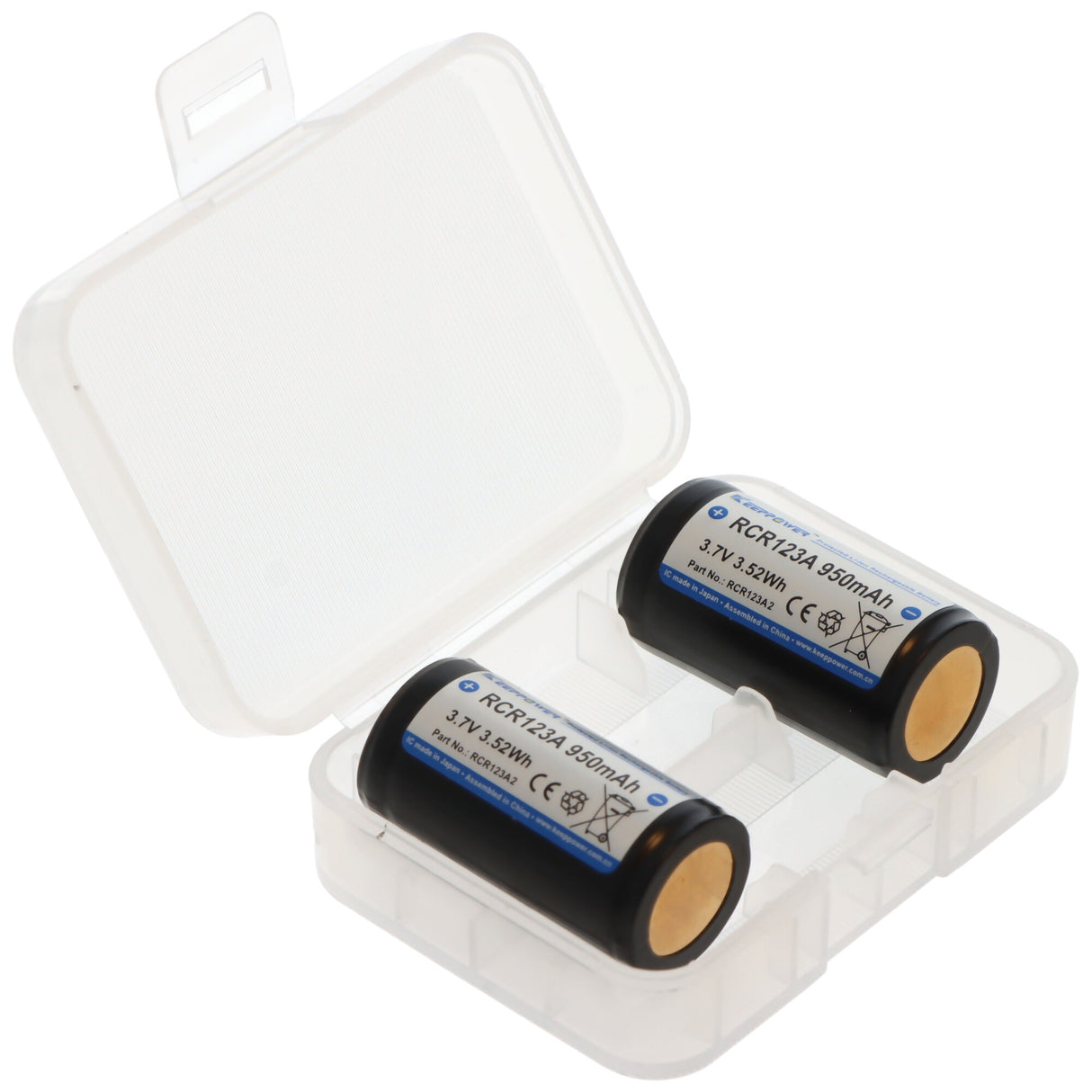 KEEPPOWER Protected 16340, Aufladbar, Li-Ion Akku, 3,7V, 950mAh, 3,52Wh, mit Aufbewahrungsbox (2 St.)