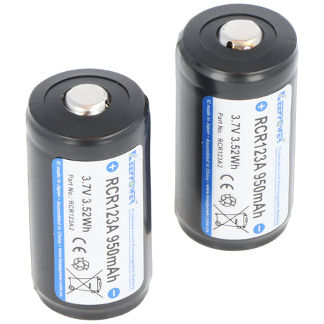 KEEPPOWER Protected 16340, Aufladbar, Li-Ion Akku, 3,7V, 950mAh, 3,52Wh, mit Aufbewahrungsbox (2 St.)