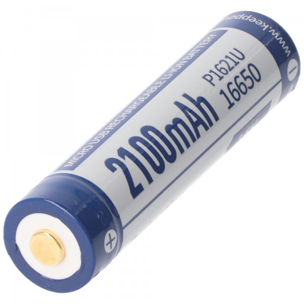 Keeppower 16650 Li-ion Akku 3,7V 2100mAh PCB geschützt micro USB
