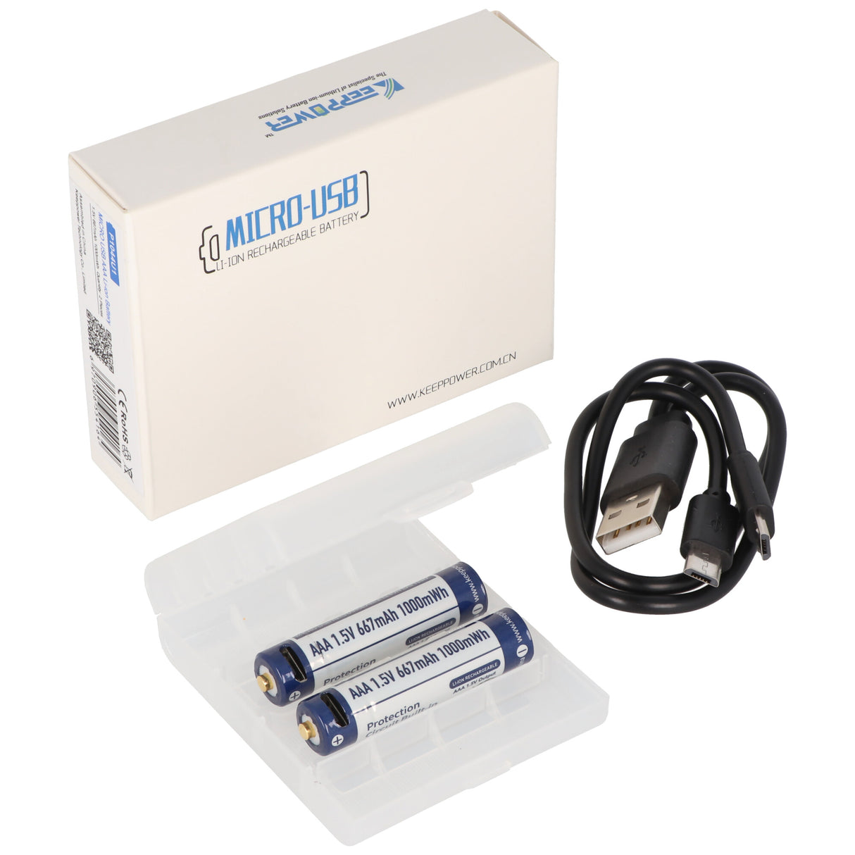 Keeppower AAA 1,5V 667mAh Micro AAA LR03 USB-Ladebuchse (2 Stück)