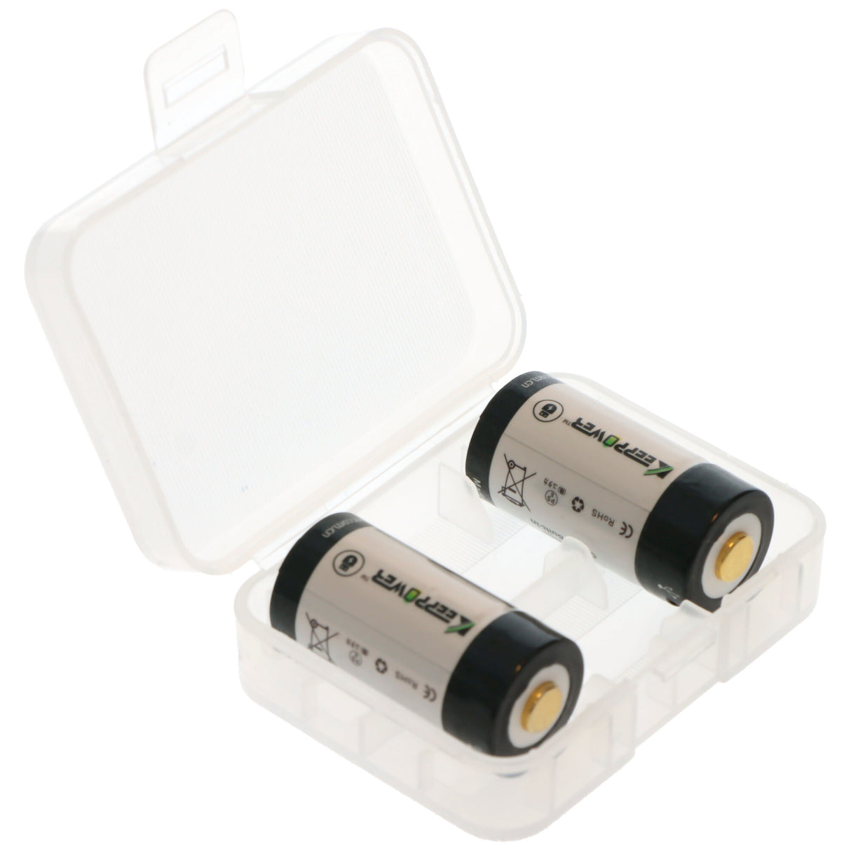 KEEPPOWER RCR123A mit Micro USB Ladebuchse, Li-Ion Akku, 3V, 1000mAh, 3000mWh, mit Aufbewahrungsbox und Doppel-Micro USB-C Ladekabel (2 St.)
