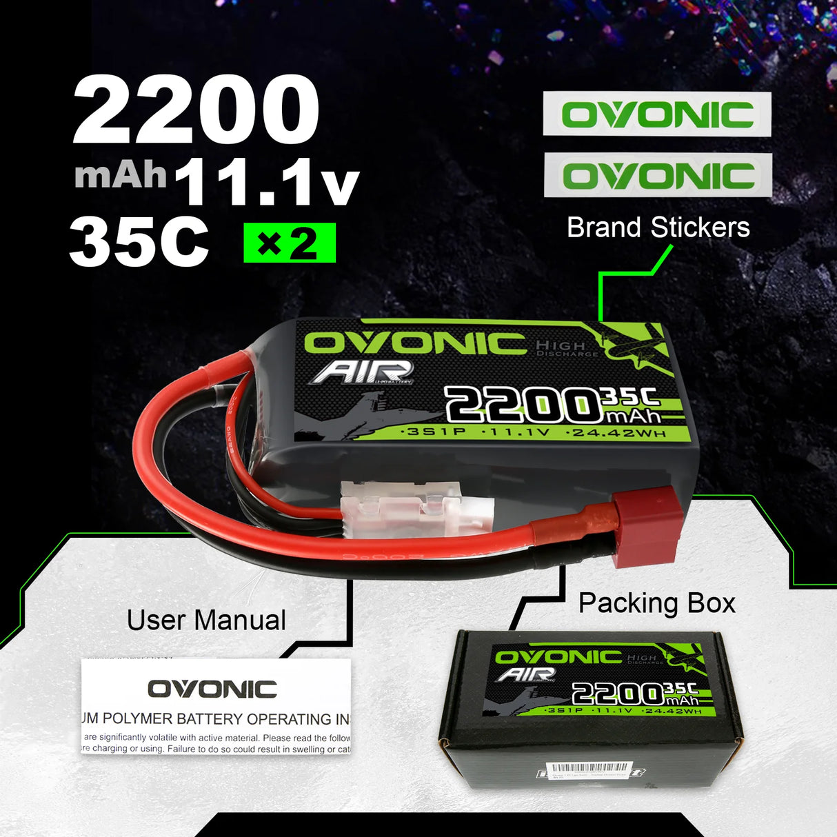 Ovonic Air 3S 2200mAh 35C 11,1V  kurzer LiPo Deans (2 St.)