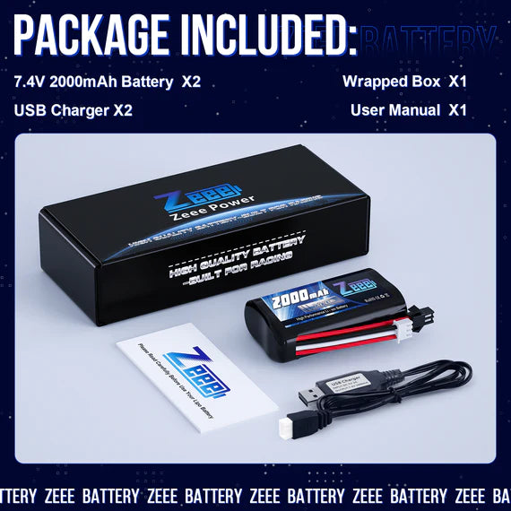 Zeee Li-Ion 2S 2000mAh 7,4V 15C SM 2P-Anschluss USB-Ladegerät (2 Stück)