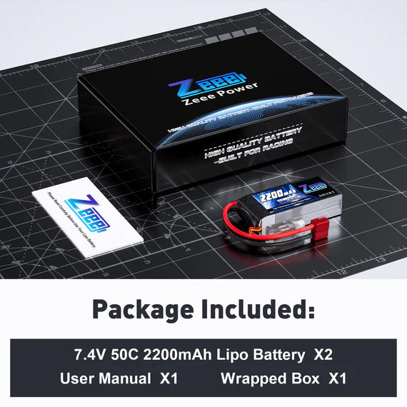 Zeee 2S 2200mAh 7,4V 50C Deans Shorty Lipo Akku (2 Stück)