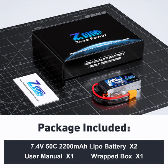 Zeee 2S 2200mAh 7,4V 50C XT60 Shorty Lipo Akku (2 Stück)