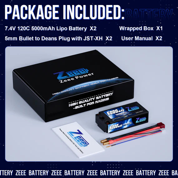 Zeee 2S 5000mAh 7,4V 120C Shorty  5mm Bullet Deans Hardcase (2 Stück)