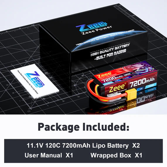 Zeee 3S Lipo-Akku 3S 7200mAh 11,1V 120C Hardcase RC-Akku mit XT90-Anschluss (2 St.)