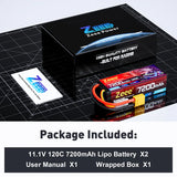Zeee 3S Lipo-Akku 3S 7200mAh 11,1V 120C Hardcase RC-Akku mit XT90-Anschluss (2 St.)