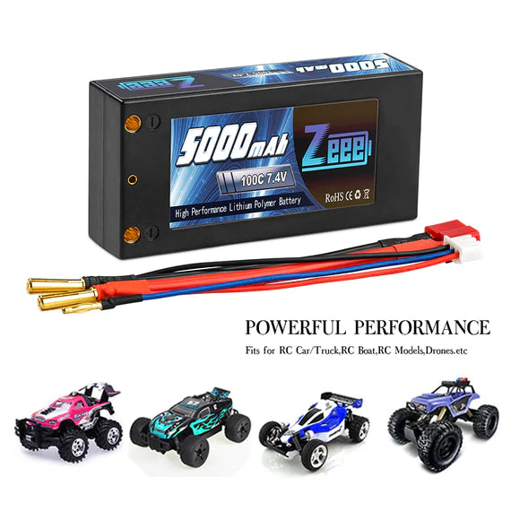Zeee 2S 5000mAh 7,4V 100C Hardcase 4mm Bullet-zu-Deans Shorty Lipo-Akku (2 Stück)