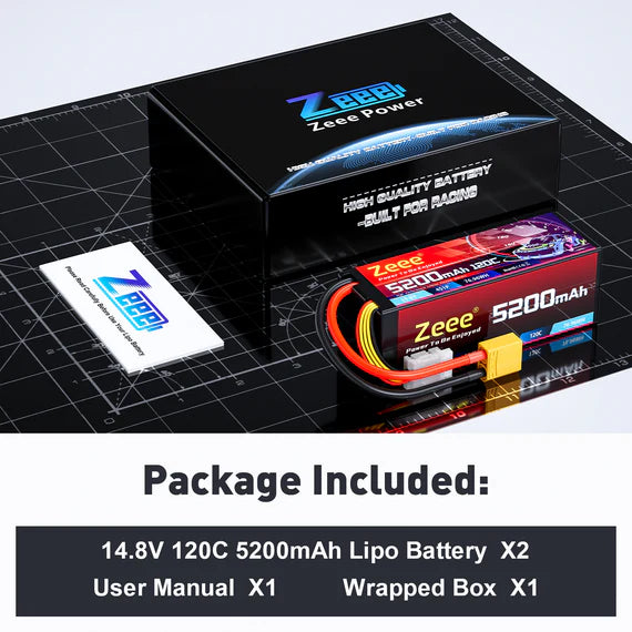 Zeee 4S Lipo-Akku 5200mAh 14,8V 120C Hardcase RC-Akku mit XT90-Stecker (2St.)