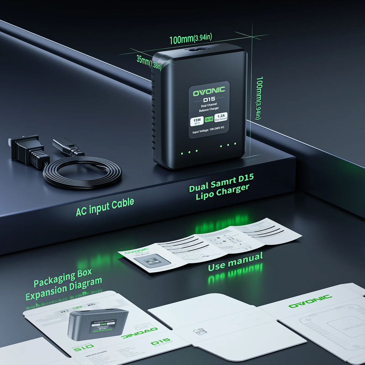 Ovonic D15 Dual Lipo Batterie Ladegerät 30W AC100-240V LiPo Balance Ladegerät