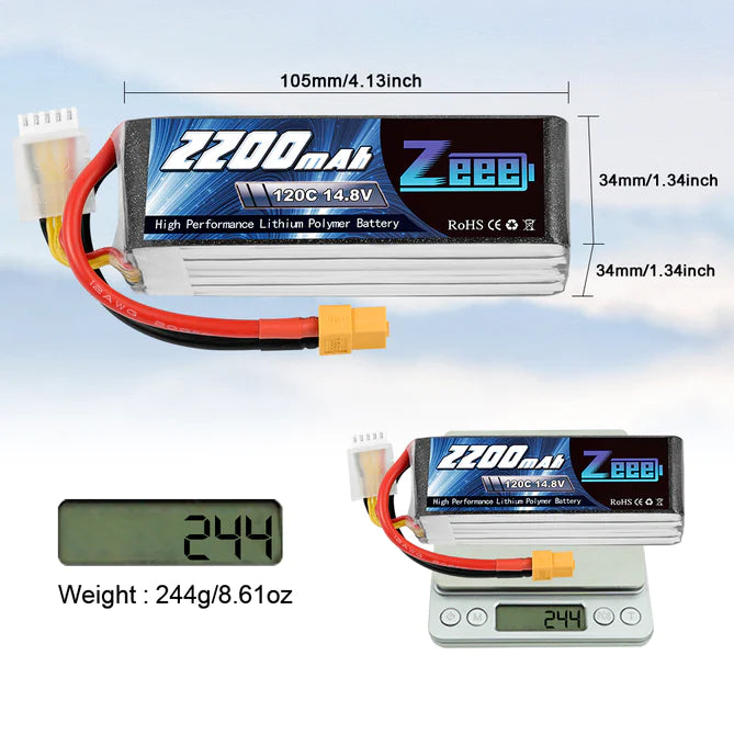 Zeee 4S 2200mAh 14,8V 120C XT60 Graphen-Akku (2 Stück)