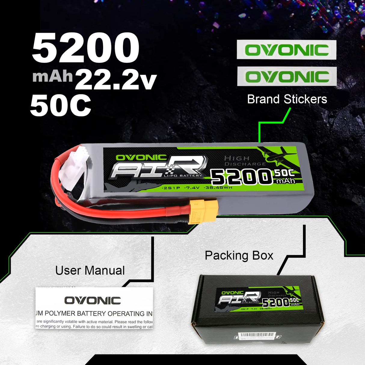 Ovonic Air 2S 5200mAh 50C 7,4V  LiPo Akku mit XT60 Stecker