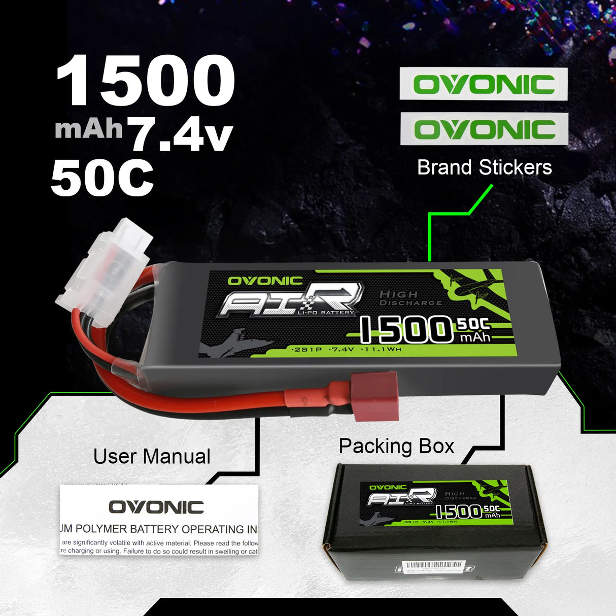 Ovonic Air 2S 1500mAh 7,4V 50C Deans-Stecker LiPo Akku