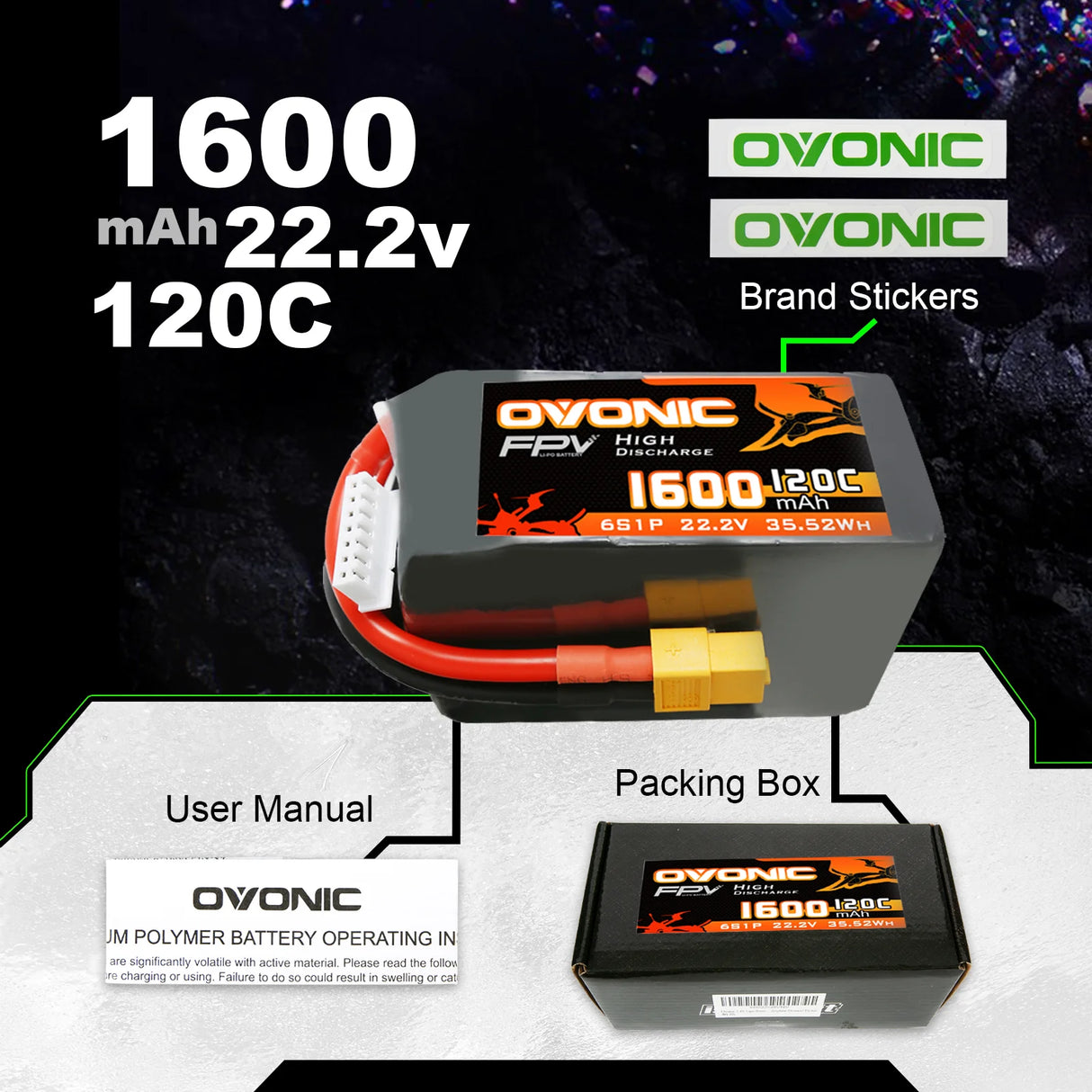 Ovonic FPV 6S 1600mAh 22,2V 120C XT60 (4 Stück)
