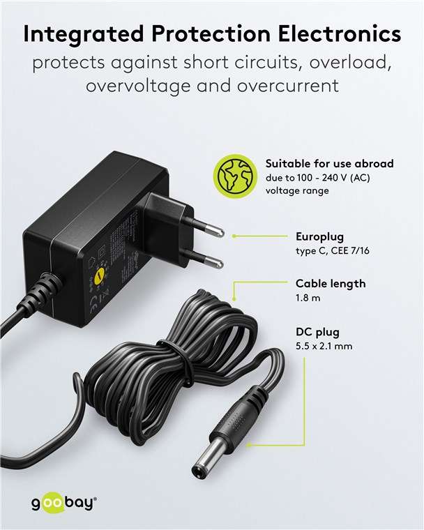 Goobay Universal-Netzteil (3 V - 12 V, max. 7,2 W / 0,6 A) - inkl. 11 Adapter: 7 DC-Adapter plus USB-C™, USB-A, USB Mini-B, Micro-USB und Schraubklemmenanschluss