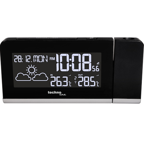Technoline WT 539 - Funkwecker mit farbigen Display und Datums- und Wochentagsanzeige, Innen- und Außentemperaturanzeige