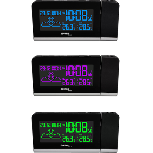 Technoline WT 539 - Funkwecker mit farbigen Display und Datums- und Wochentagsanzeige, Innen- und Außentemperaturanzeige