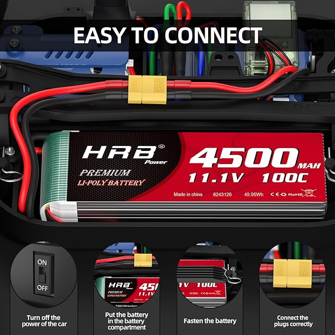 HRB 3S 11,1V 4500mAh 100C LiPo Akku mit XT60 Stecker (2 St.)
