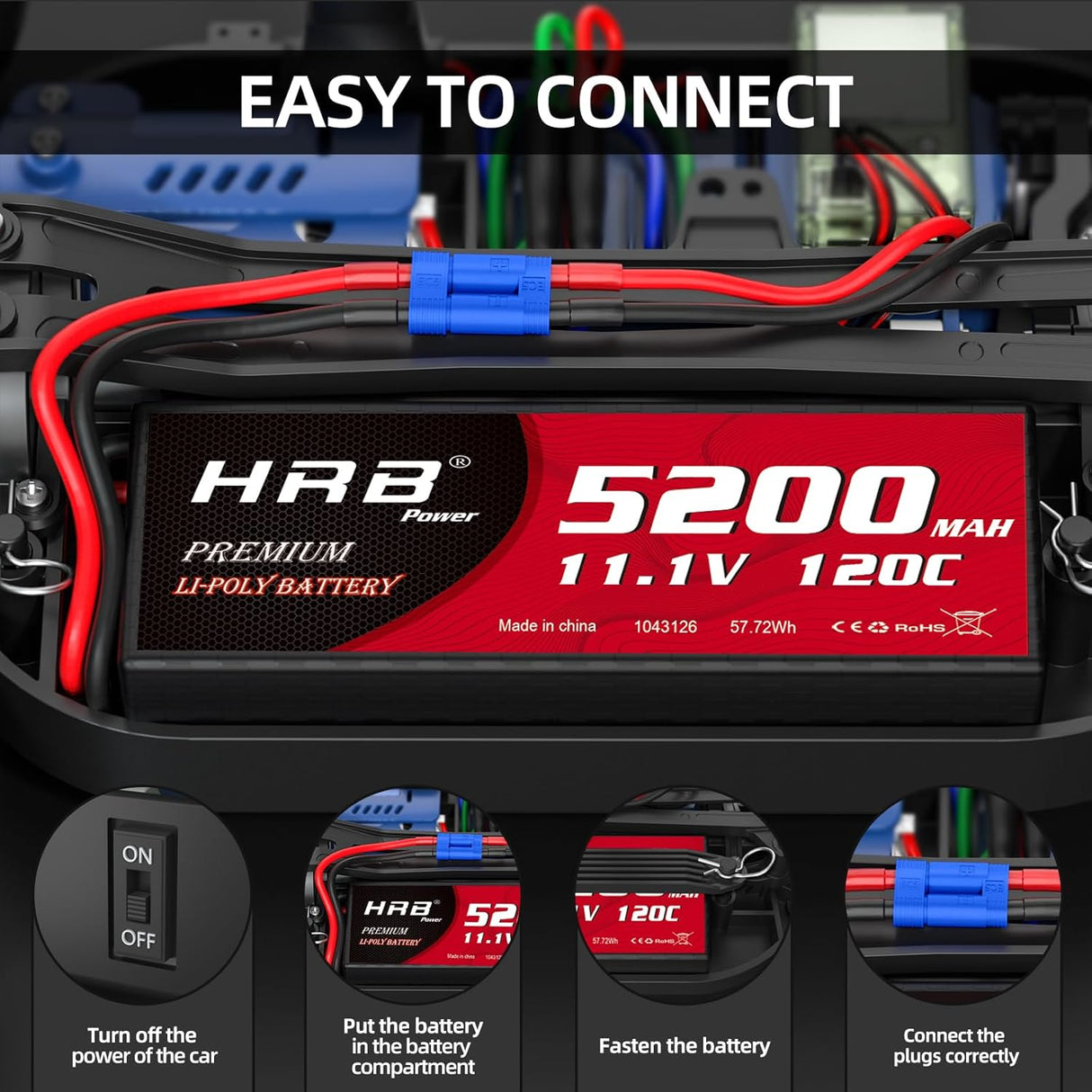 HRB 3S 11,1V 5200mAh 100C LiPo Akku mit EC5 Stecker (2 St.)