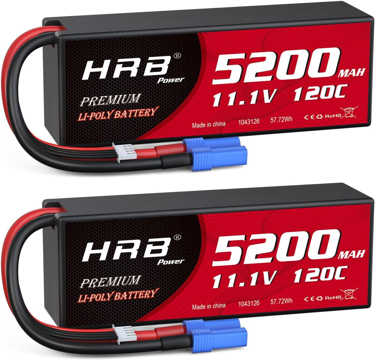 HRB 3S 11,1V 5200mAh 100C LiPo Akku mit EC5 Stecker (2 St.)