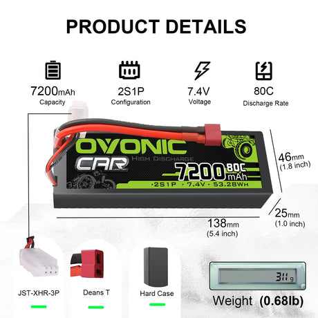 Ovonic Car 2S Lipo Akku 7200mAh 7,4V 80C mit Dean-Style T-Anschluss