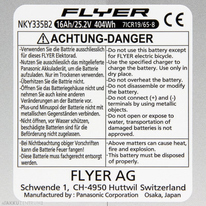 FLYER Panasonic E-Bike Akku Premium 26V 16Ah (NKY335B2) - Sattelrohr