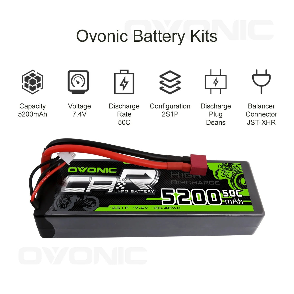 Ovonic 2S 5200mAh 7,4V 50C Hardcase Deans Lipo Akku