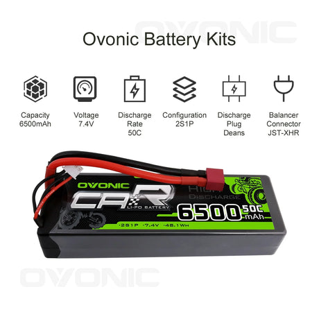 Ovonic Car 2S 6500mAh 7,4V 50C Hardcase LiPo Akku mit Deans Style T-Steckern