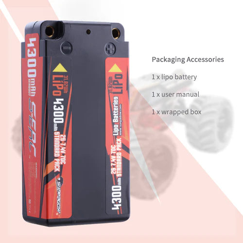 Sunpadow 2S Lipo-Akku 4300mAh 70C 7,4V Hartcase mit 4 mm Bullet (2 St.)