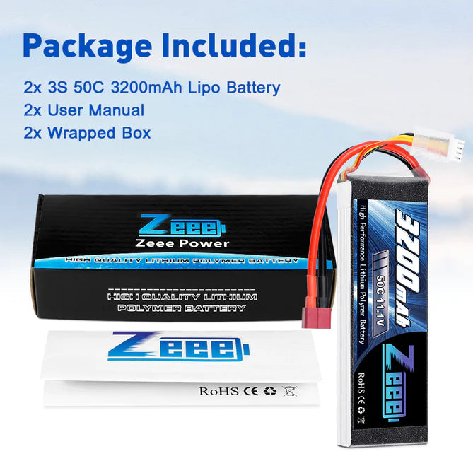 Zeee 3S 3200mAh 11,1V 50C Deans Lipo Akku (2 Stück)