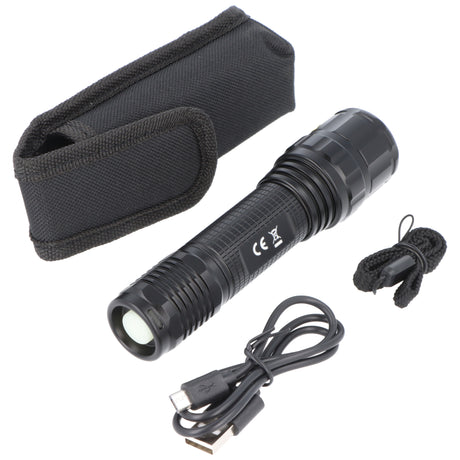 Velamp LED-Stabtaschenlampe, Cree LED XPL 10W, 800 Lumen, 300 m, mit Zoom, wiederaufladbar, mit Aufbewahrungstasche