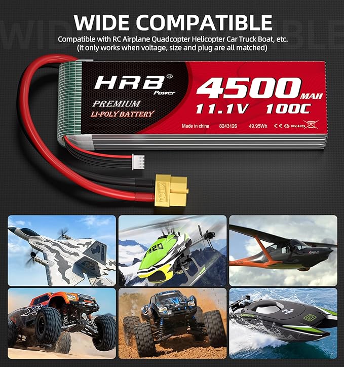 HRB 3S 11,1V 4500mAh 100C LiPo Akku mit XT60 Stecker (2 St.)