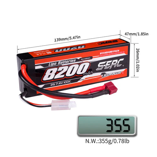 Sunpadow 2S 7,4V Lipo Akku 100C 8200mAh mit T-Stecker
