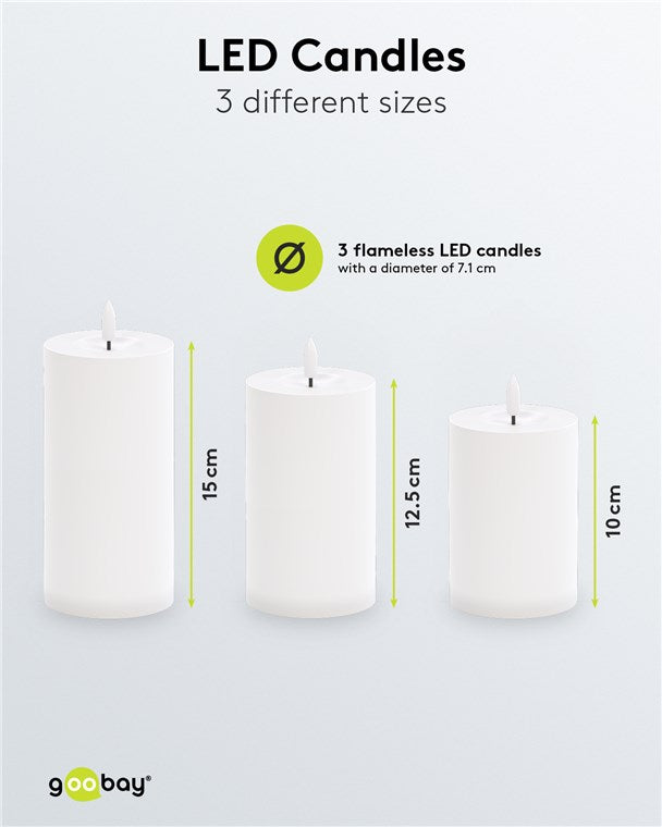 Goobay 3er-Set LED-Kerzen "Outdoor" LED-Beleuchtung mit Fernbedienung, für den Innen- und Außenbereich (IP44) warmweiß (3000 K) batteriebetrieben