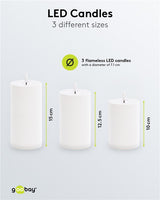 Goobay 3er-Set LED-Kerzen "Outdoor" LED-Beleuchtung mit Fernbedienung, für den Innen- und Außenbereich (IP44) warmweiß (3000 K) batteriebetrieben