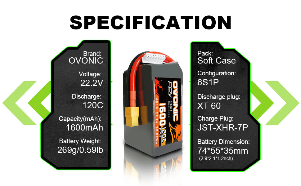 Ovonic FPV 6S 1600mAh 22,2V 120C XT60 (4 Stück)