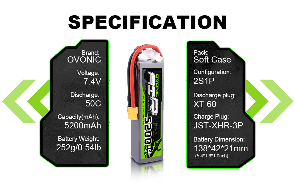Ovonic Air 2S 5200mAh 50C 7,4V  LiPo Akku mit XT60 Stecker