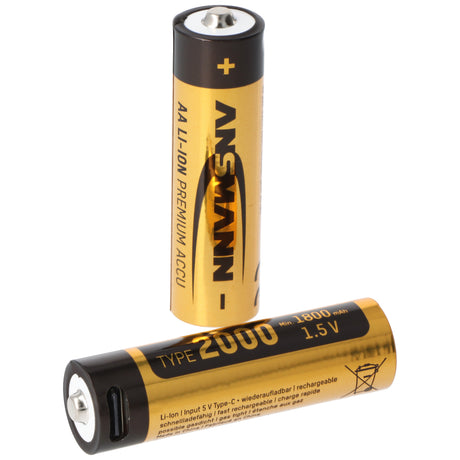 8 Stück Ansmann Premium Li-Ion AkkusMignon AA Typ 2000mAh, mit USB-C Lademöglichkeit, 8er Kartoninkl. 2x Akkubox sowie einem 4Fach USB-C Ladekabel